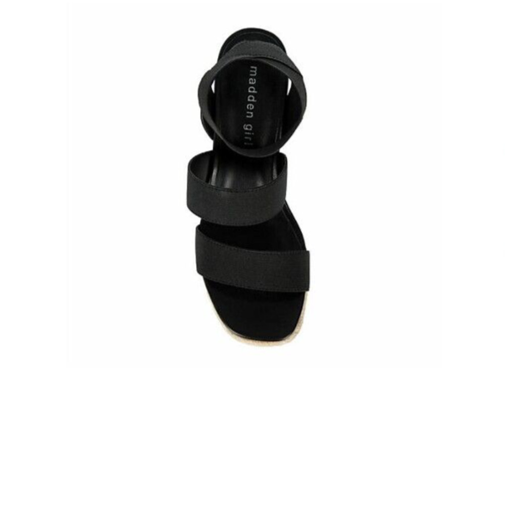 NEW Steve Madden Madden Girl Wedge Sandals Black Cork Heel Open Toe Womens 8.5 - Picture 7 of 8